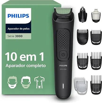 Philips Aparador e Barbeador Elétrico Série 3000 All-in-One 10 em 1 | Versatilidade para cuidar do visual completo | Rosto, cabelo e corpo | 90 min sem fio | Aparador de detalhes | MG3941/15