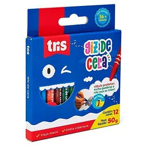 (R$ 2,55 +por-) Giz de Cera Fino 12 Cores Tris, Multicor