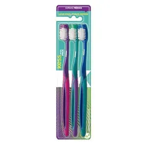 [REC/ +por-R$4,72] Kess Combo Econômico 3 Escovas Dentais Multicor