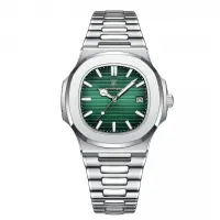 Relógio Poedagar 613 Aço Inoxidável Quartzo Fundo Verde 41mm Resistência Água