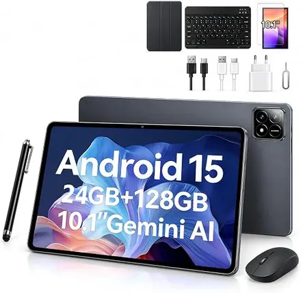 Tablet Xixaomiro Pad 10.1" Android 15, 128GB ROM + 24GB RAM, Tela 120Hz, Octa-Core, Câmera 13MP + 5MP, Bateria 8000mAh, Kit com Teclado, Mouse e Caneta Stylus para Trabalho e Estudos (Cinza claro)