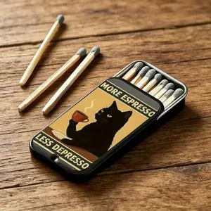 [taxas inclusas] Caixa de Fósforos Metal Gato Café - colecionável