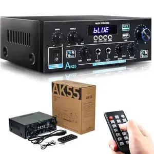 VEDO AK55 Amplificador Estéreo áudio HiFi 600W Pico2 Canais Com Bluetooth 5.0, AUX FM Microfone