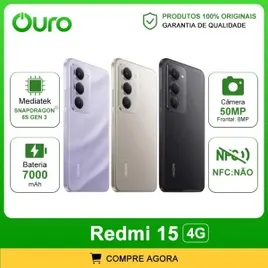 Xiaomi Redmi 15 4G, Versão Global, Bateria 7000mAh, 1286GB ou 2568GB Processador Snapdragon 685, Câmera 50MP